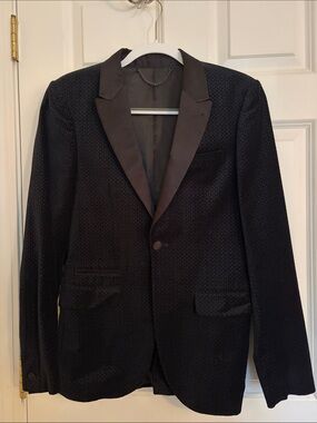 Topman Black Textured Men's Blazer - Modern Single-Button Jacket